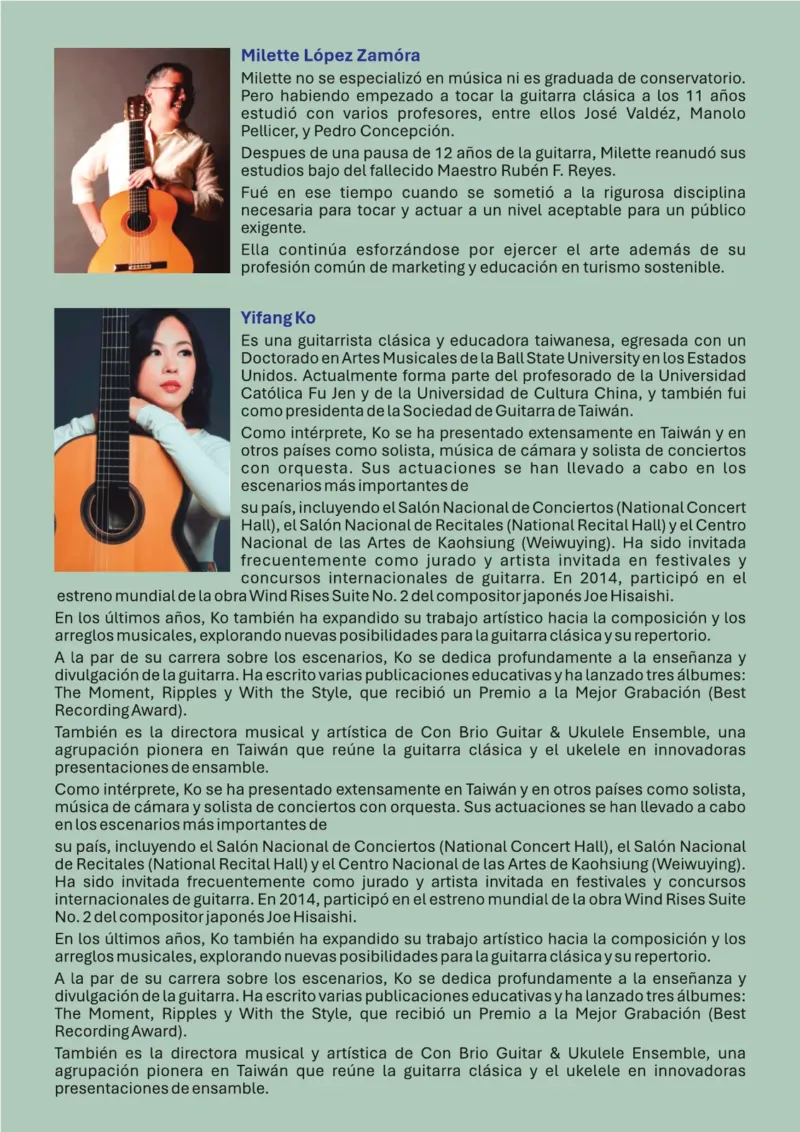 Programa de mano, interior (izquierda) – Guitarristas de Oriente, «Ruta de seis cuerdas», 14 de octubre de 2026