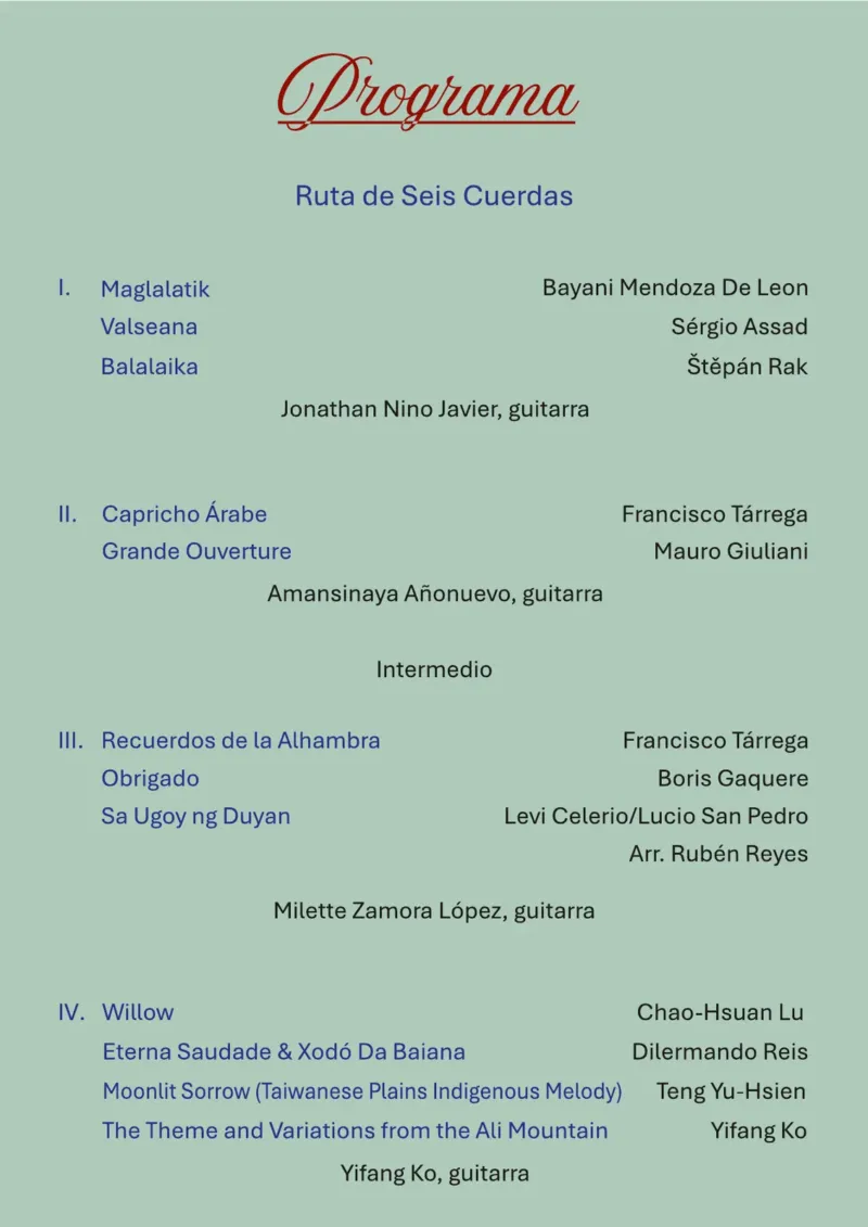 Programa de mano, interior (derecha) – Guitarristas de Oriente, «Ruta de seis cuerdas», 14 de octubre de 2026