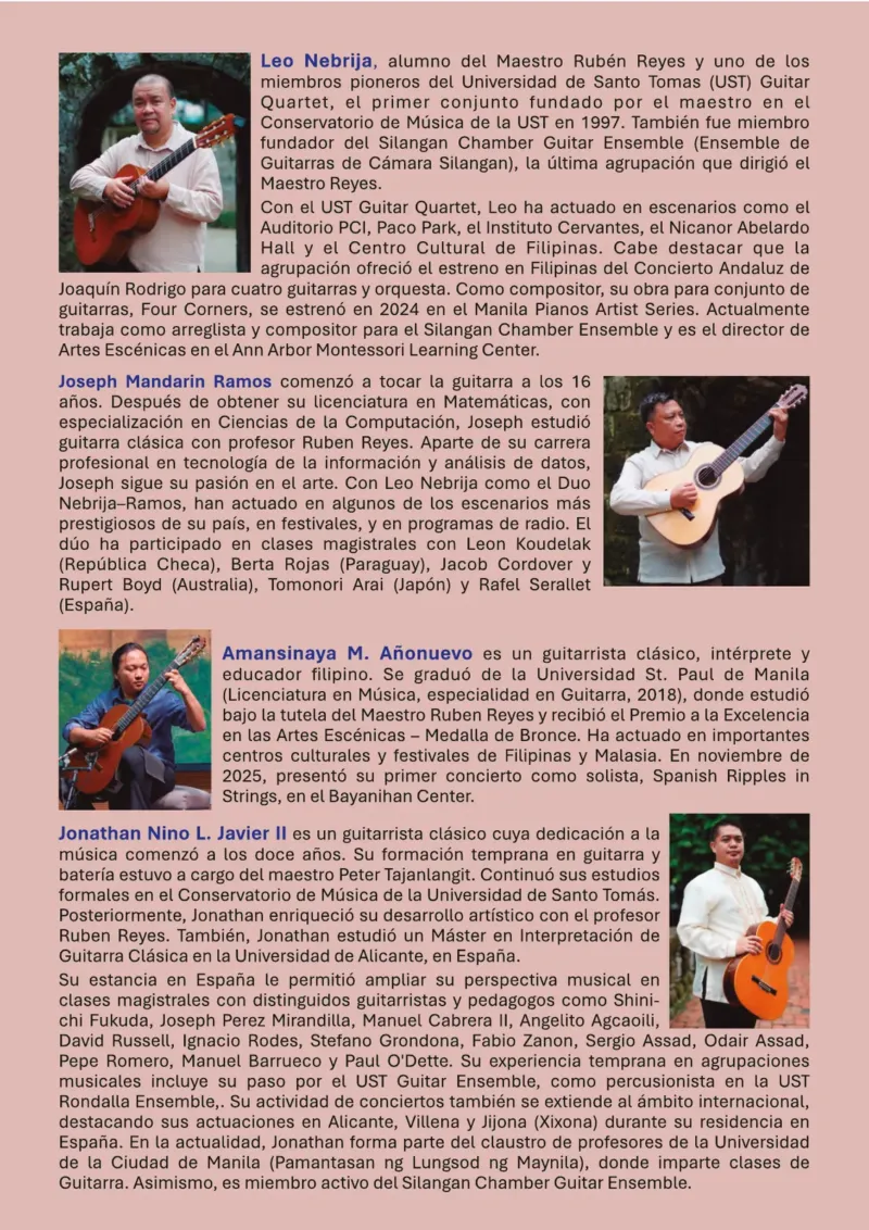 Programa de mano, interior (izquierda) – Guitarristas de Oriente, «Viaje musical», 15 de octubre de 2026