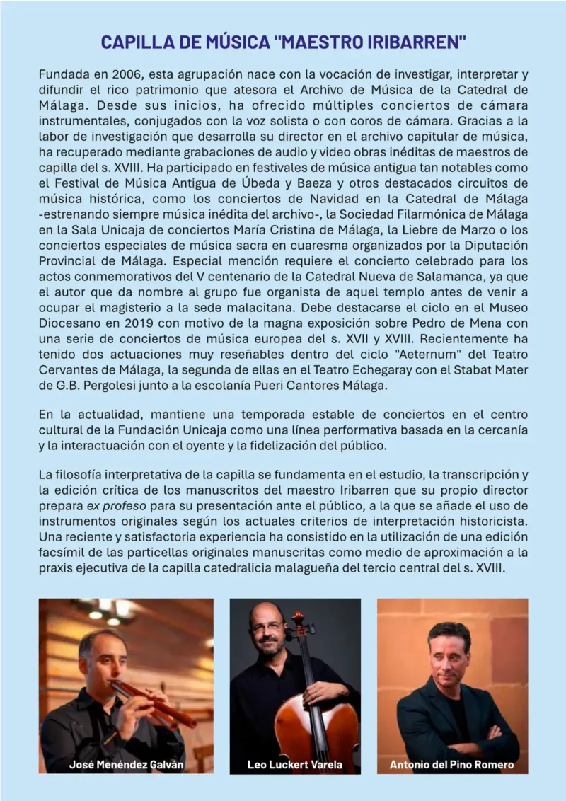 Programa de mano, interior (izquierda) – V Ciclo de Música Antigua, Capilla de Música Maestro Iribarren, 31 de octubre de 2026