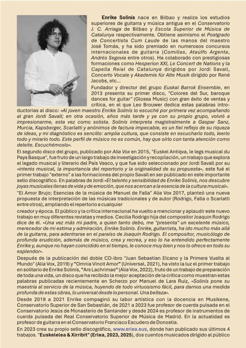 Programa de mano, interior (izquierda) – V Ciclo de Música Antigua, Enrike Solinís, 29 de octubre de 2026