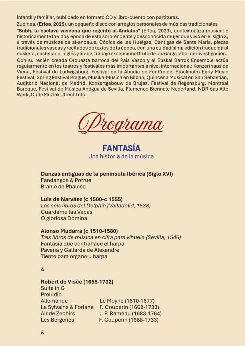 Programa de mano, interior (derecha) – V Ciclo de Música Antigua, Enrike Solinís, 29 de octubre de 2026