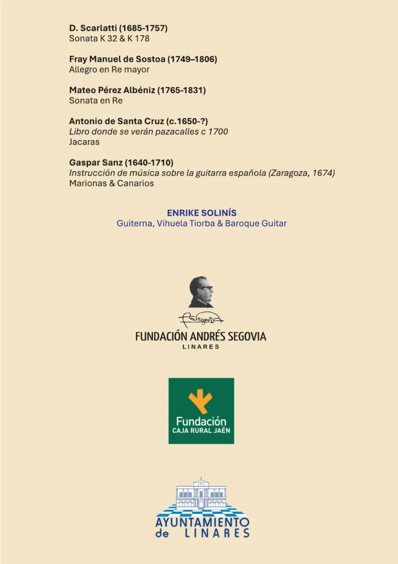 Programa de mano, contraportada – V Ciclo de Música Antigua, Enrike Solinís, 29 de octubre de 2026