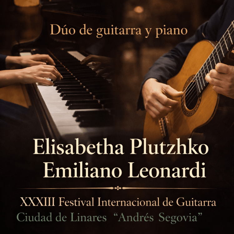 Elisabetha Plutzhko al piano y Emiliano Leonardi a la guitarra en concierto del XXXIII Festival Internacional de Guitarra Ciudad de Linares Andrés Segovia