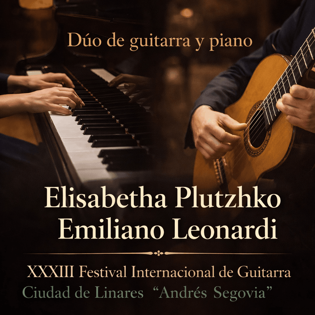Elisabetha Plutzhko al piano y Emiliano Leonardi a la guitarra en concierto del XXXIII Festival Internacional de Guitarra Ciudad de Linares Andrés Segovia