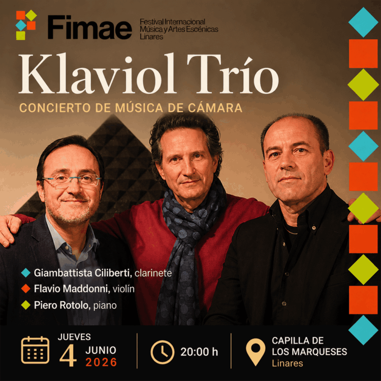 Klaviol Trío en concierto FIMAE Linares 2026 en la Capilla de los Marqueses