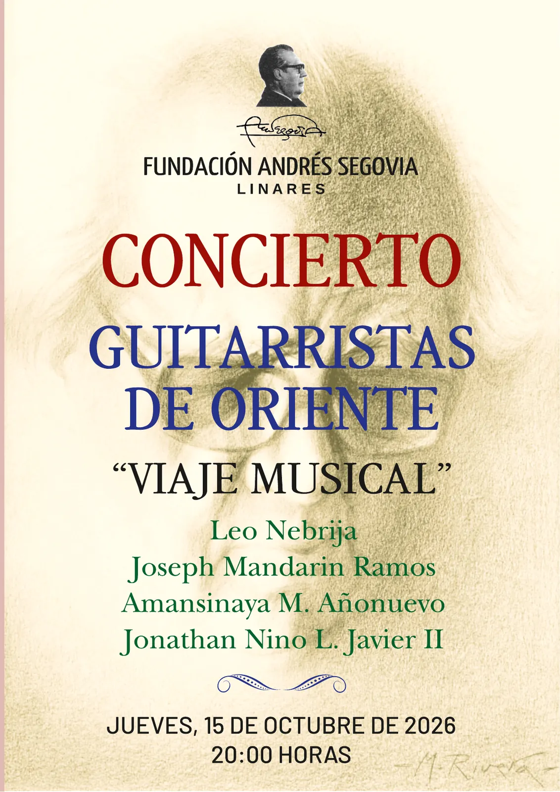 Programa de mano, portada – Guitarristas de Oriente, «Viaje musical», 15 de octubre de 2026