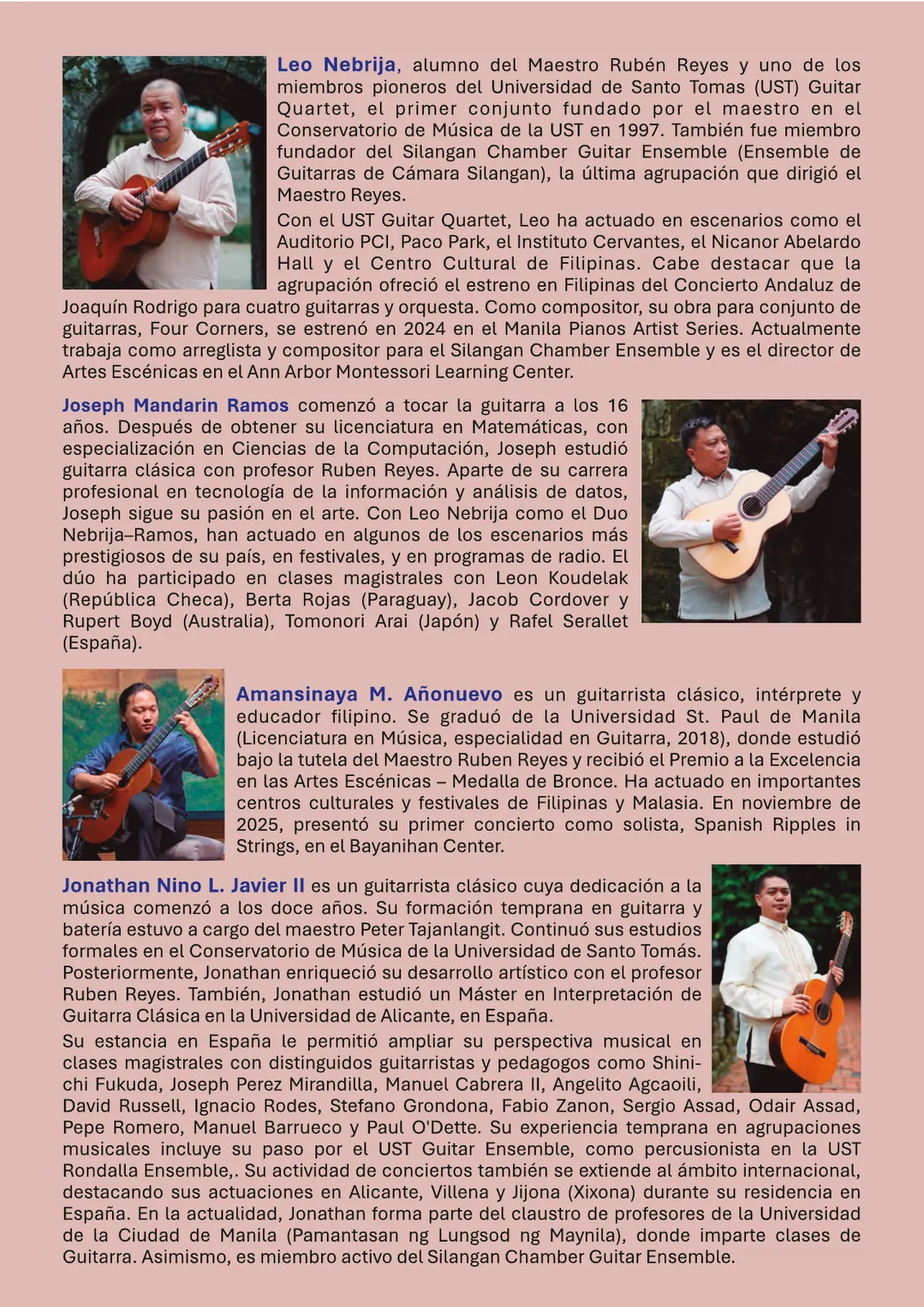 Programa de mano, interior (izquierda) – Guitarristas de Oriente, «Viaje musical», 15 de octubre de 2026