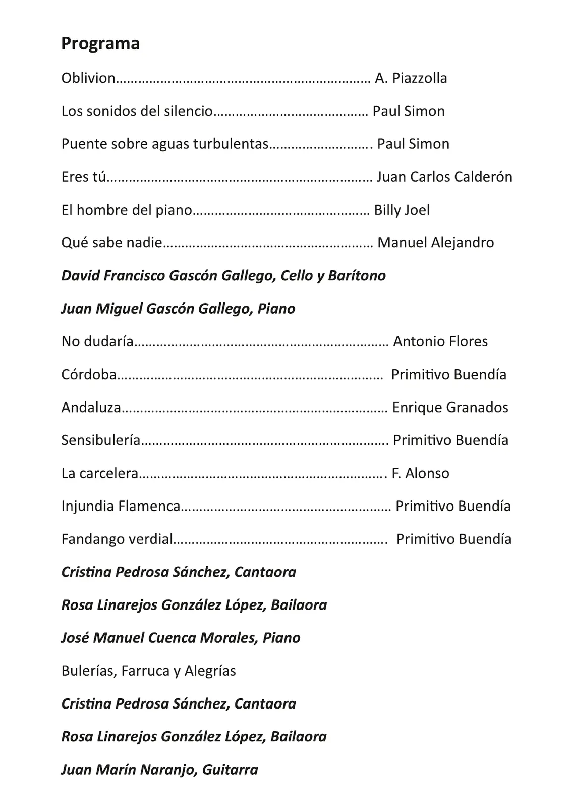 Programa de mano, programa – Concierto Memorial D. Alberto López Poveda, 17 de octubre de 2026