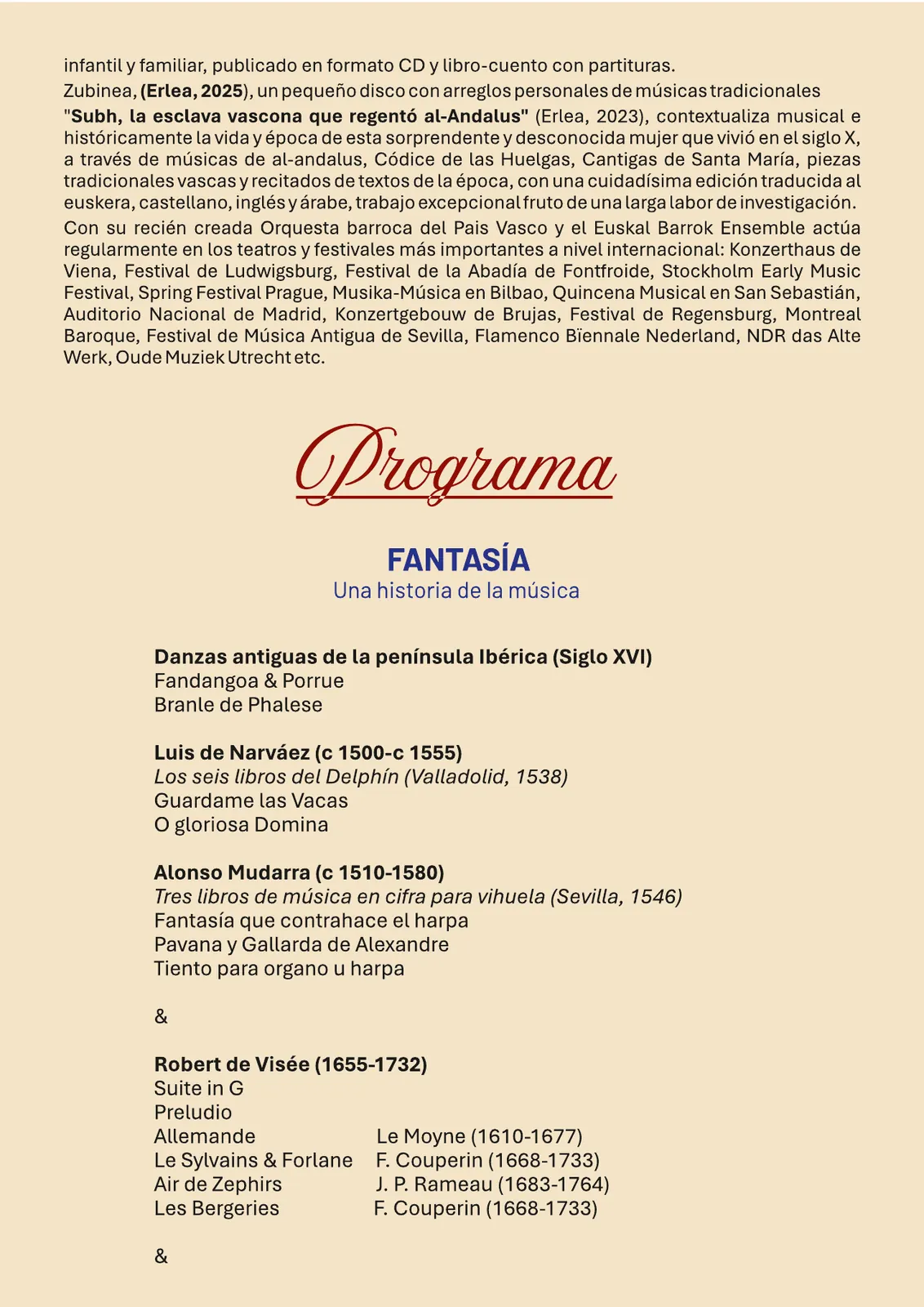 Programa de mano, interior (derecha) – V Ciclo de Música Antigua, Enrike Solinís, 29 de octubre de 2026